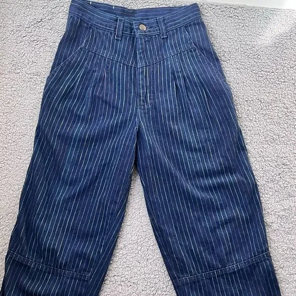 VTG L'ECHARDE Splinter's Inc. Pinstripe High Waist Pleated Denim Pants Size 5 - Picture 1 of 16